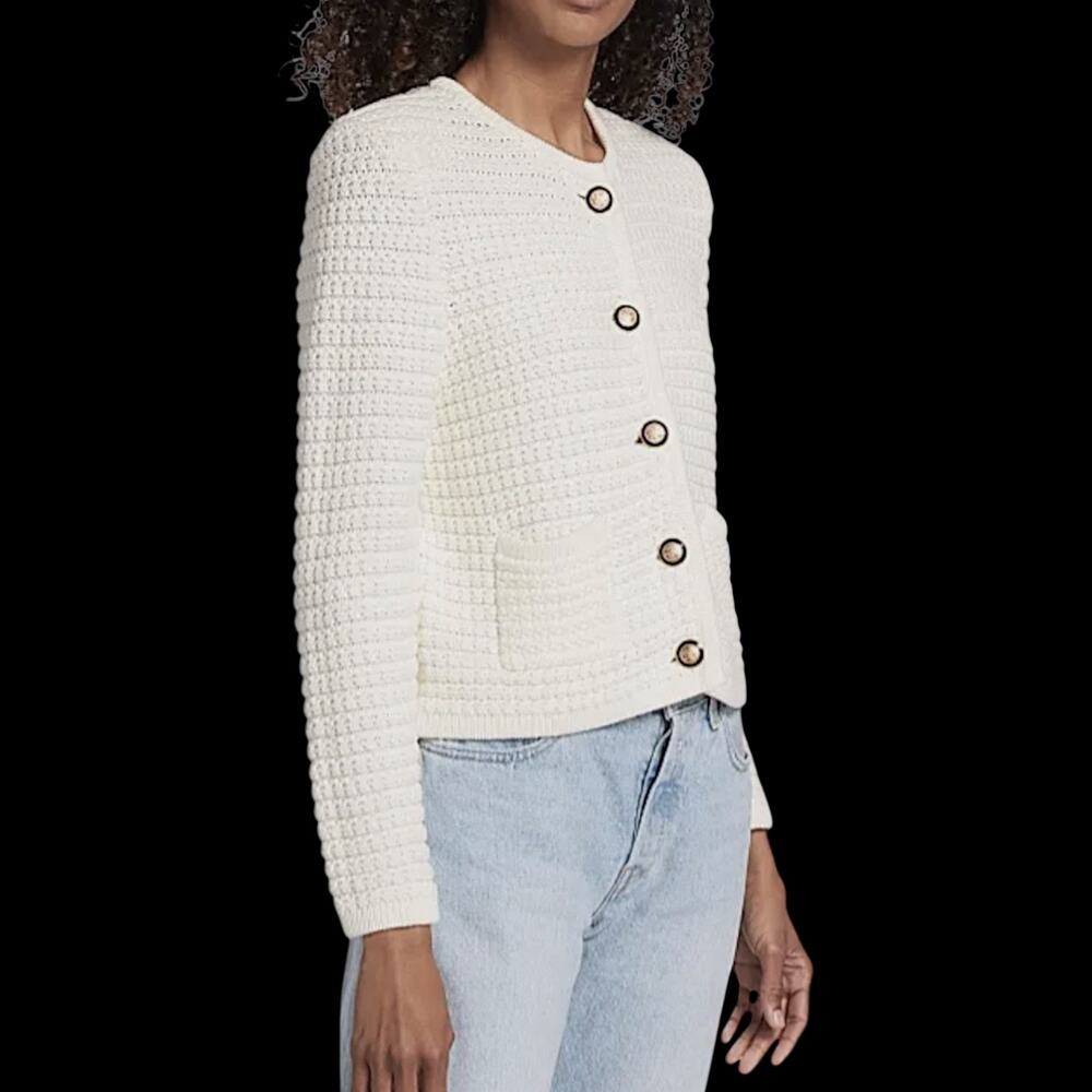ba&sh Cream Textured Button-Front Sweater Jacket - Picture 6 of 8